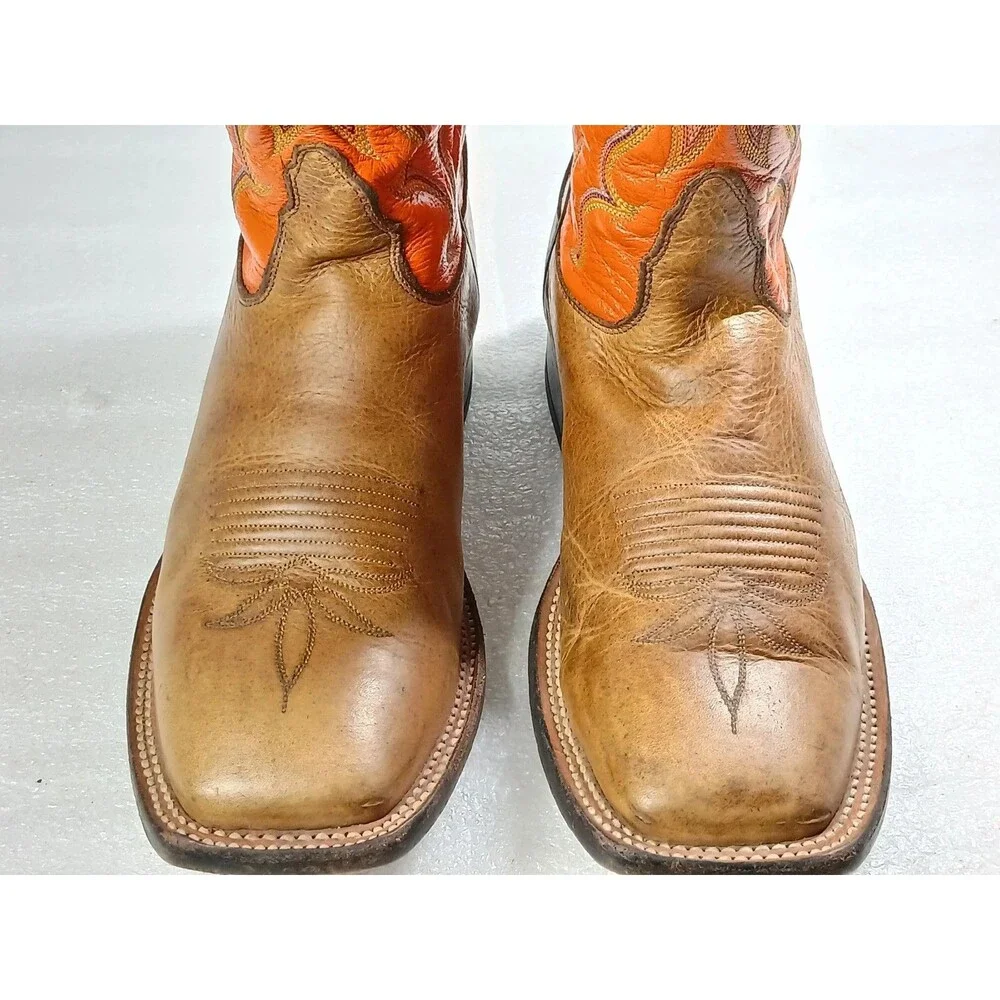 Nocona Men’s Cowboy Boots 8.5 D Brown Leather Orange Shaft USA Western